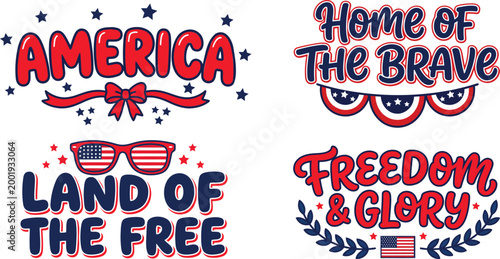 Patriotic american typography with freedom and glory text on white background