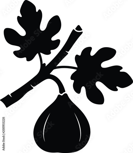 Silhouette vector illustration of a fig fruit with organic leaves design