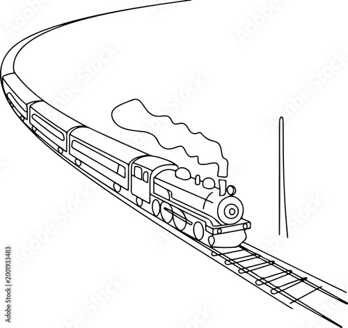 Minimalist continuous line steam train locomotive railway transport travel concept abstract single line drawing modern outline illustration