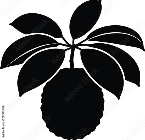 Silhouette vector illustration of a single citrus fruit with leaves design