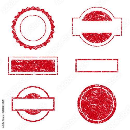 Grunge Red Rubber Stamp Set – Vintage Distressed Badge Frames and Labels Collection, vector illustration