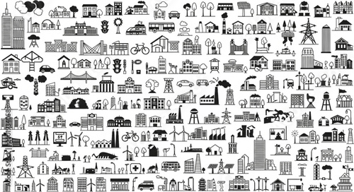 Collection of Industrial and City Building Icons.