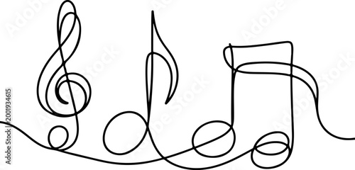Minimalist one line music symbols flowing melody rhythm artistic sound wave continuous line illustration modern minimal outline design