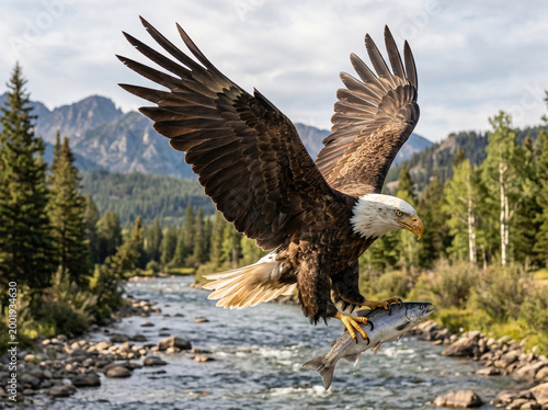African fish eagle catching a fish from the water surface
