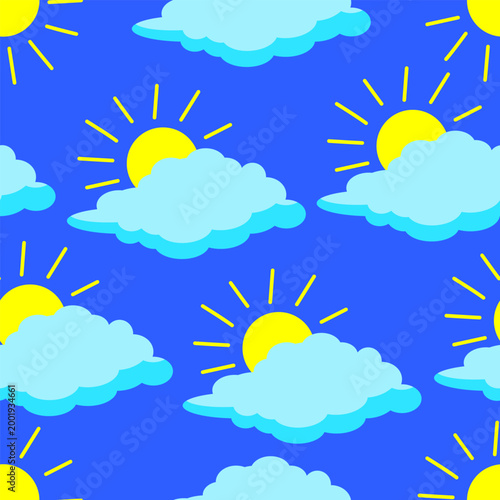 Seamless pattern with sun and clouds in the sky