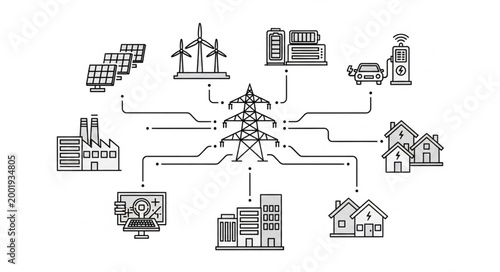 Smart grid energy distribution network illustration.