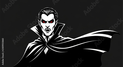 Vampire Character Illustration with Dark Cloak and Intense Expression.