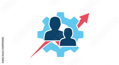 people silhouettes with gear and arrows vector illustration