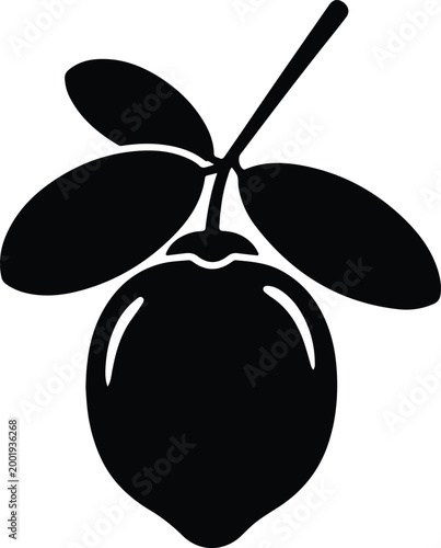 Silhouette vector lemon fruit with green leaves for food design