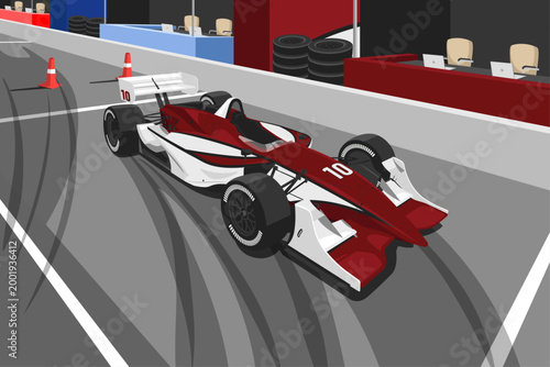 Vector illustration of a championship racing car parked in pit