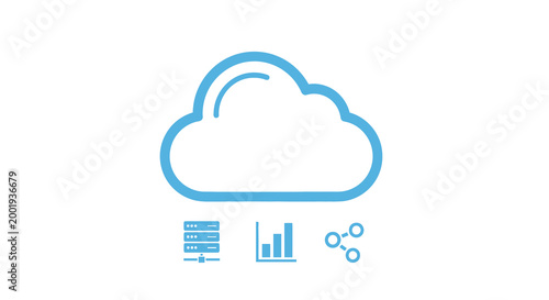 cloud computing icon with server data chart and network symbols