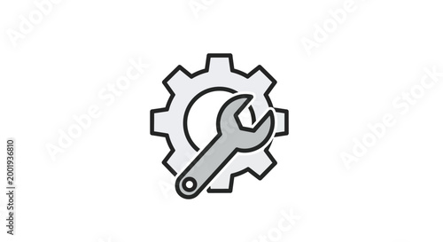 gear and wrench icon on white background