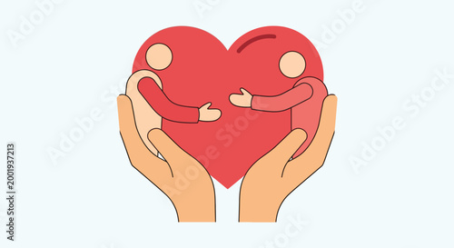 illustration of hands holding heart with smiling figures