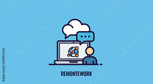 remote work illustration with laptop and cloud