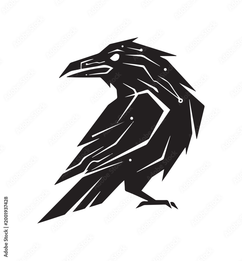Fototapeta premium Stylized Digital Raven Art with Geometric Lines - Modern Abstract Crow Vector Illustration for Branding and Design Projects