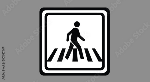 pedestrian crossing sign with black figure on white background
