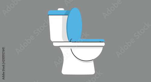 toilet with blue lid on gray background