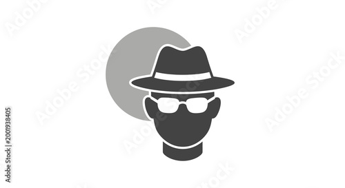 man wearing hat and sunglasses silhouette against gray circle