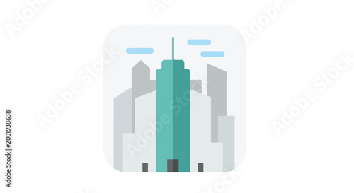 city skyline icon with modern skyscrapers and clouds