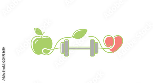 apple dumbbell heart connected by leaves vector illustration