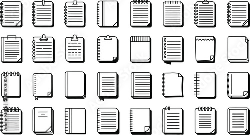 Professional paper sheets and notepad vector elements for web design user interface mobile apps organizing information writing journals and academic projects.