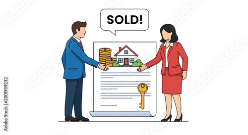 Real estate agent handing over house keys to buyer after property sale agreement.