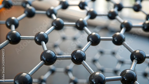 3d molecular structure model with hexagonal carbon lattice and atoms