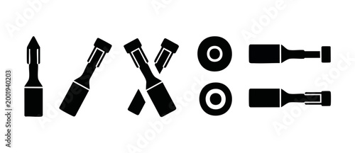 Chisel icon set, vector woodworking tool silhouette for carpentry and construction design elements, minimalist flat black collection representing manual wood carving instruments and professional equip