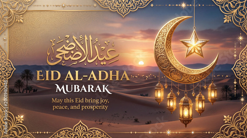Eid Al Adha Mubarak Golden Crescent Greeting