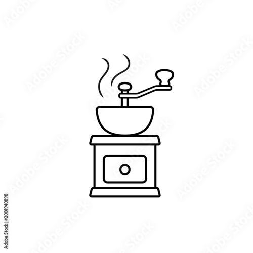 コーヒーミルの香り表現アイコン – 湯気・アロマ・コーヒー器具・シンプル