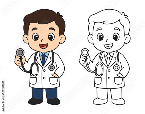 Cute Community Helpers Coloring Pages for Kids, Cartoon Jobs Illustration Set