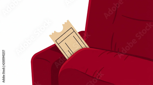 Cinema ticket tucked into a red plush theater seat
