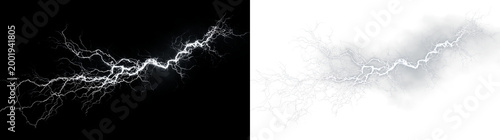 Billede på lærred White lightning strikes across a cloudy background with a transparent effect dur