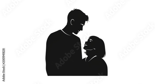 Silhouette of a Man and Child Embracing.