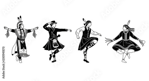 Group of Traditional Scottish Highland Dancers Performing.
