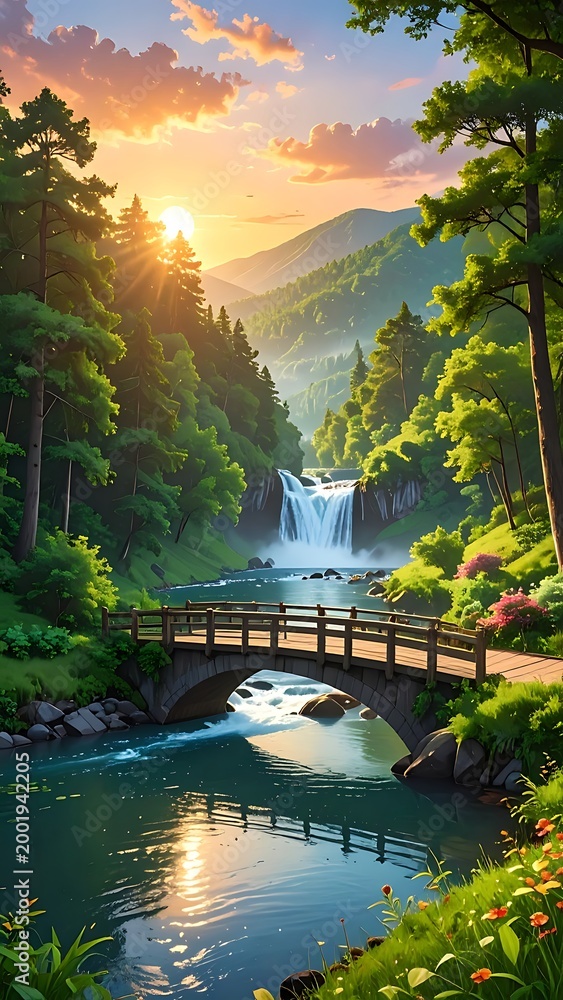 Fototapeta premium Serene bridge over river