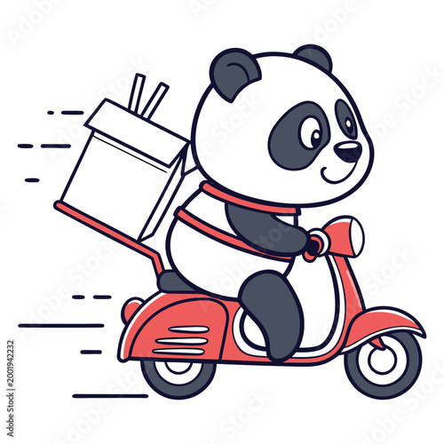 cute red scooter with panda helmet cartoon vector illustration for urban travel