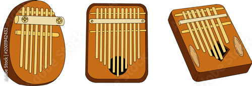 Hand drawn colored illustration featuring a collection of detailed musical objects. Isolated elements with high texture and stippling, suitable for design, prints, branding.