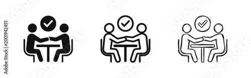 Successful business deal and handshake icons set recruitment and agreement