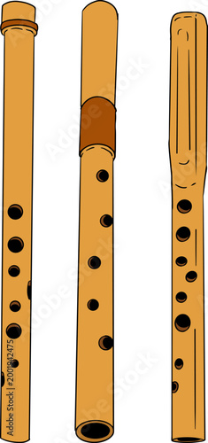 Hand drawn colored illustration featuring a collection of detailed musical objects. Isolated elements with high texture and stippling, suitable for design, prints, branding.