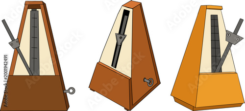 Hand drawn colored illustration featuring a collection of detailed musical objects. Isolated elements with high texture and stippling, suitable for design, prints, branding.