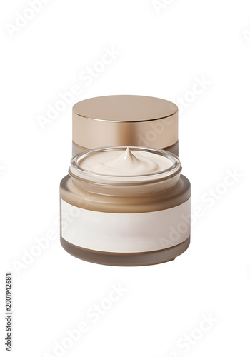 Luxury Moisturizing Face Cream Jar Clean Cosmetic Packaging with Visible Cream Texture Isolated Transparent Background