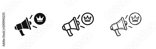 Marketing and brand authority icons with megaphone and crown symbol