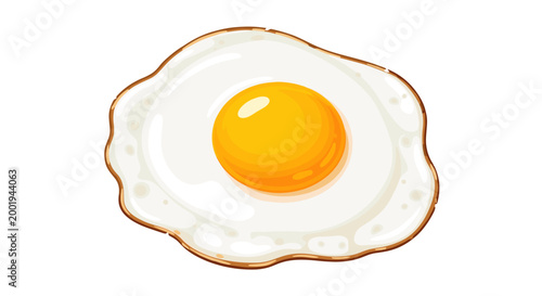 A perfectly cooked sunny-side-up fried egg sits invitingly on a white plate, showcasing its bright yellow yolk and crisp white edges, ready for breakfast.