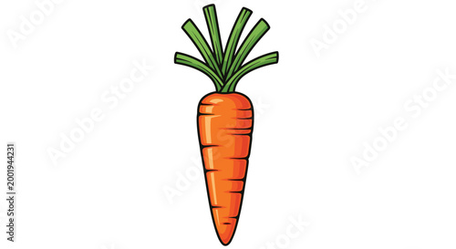 A vibrant, slender orange carrot with lush green leafy tops, perfectly showcasing its natural freshness and healthy appeal.