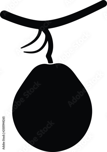 Silhouette vector of a single ripe fruit on a branch design