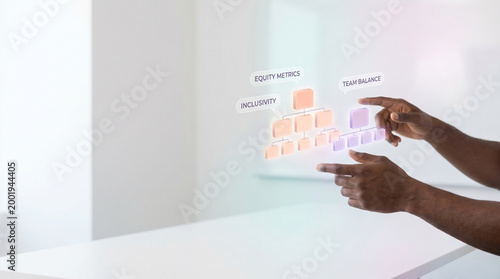 Hands interacting with a hologram in a modern business environment  