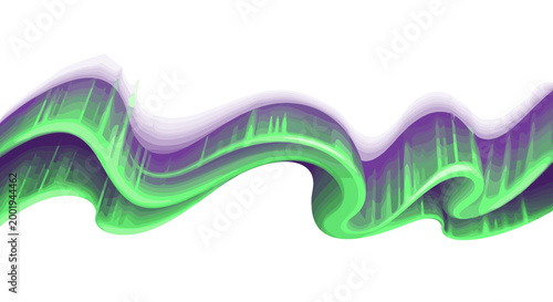 A stunning and dynamic illustration depicting abstract, wavy ribbons of green and purple light, reminiscent of the aurora borealis or northern lights.