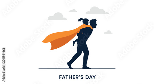 Father's Day, superhero dad, family, orange cape, vector icon