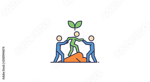 teamwork illustration with colorful figures and sprout